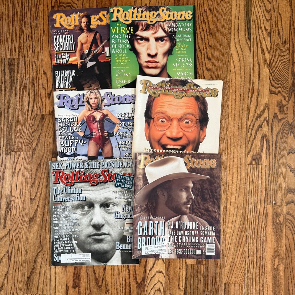 Rolling Stone Magazine Lot 6 90s era Sarah Michelle Gellar, Garth, Bill Clinton